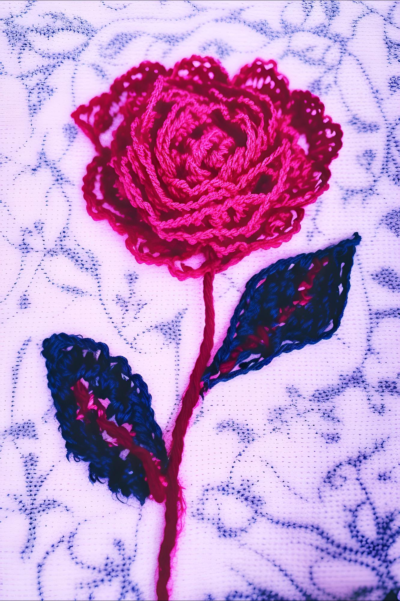 textile swatch showing satin stitch flower